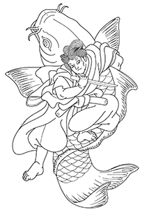 LUCKY ROUND TATTOO 大阪の鬼若丸の鯉退治のタトゥーデザイン