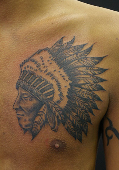 LUCKY ROUND TATTOOのインディアンのタトゥー