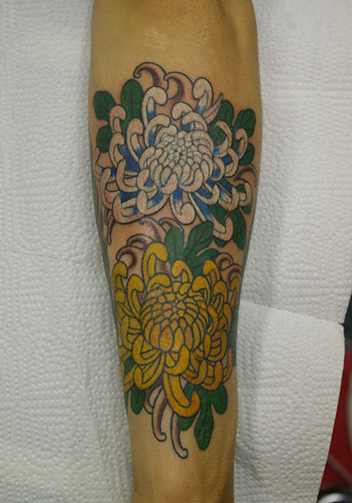 カラーの菊のタトゥー