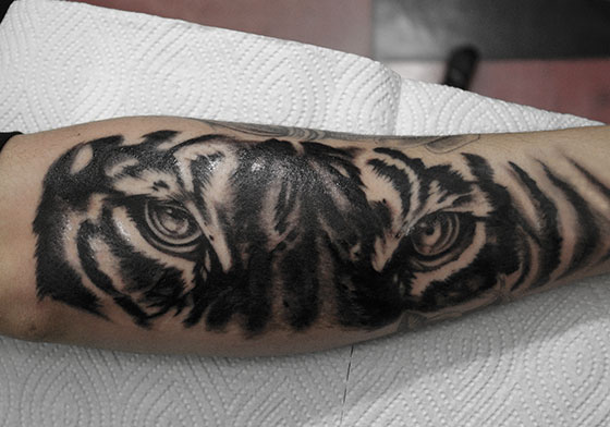 リアリスティックな虎の顔のタトゥー