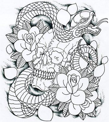 蛇とスカルと薔薇