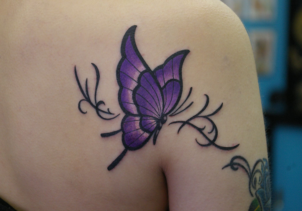 紫の蝶と飾り