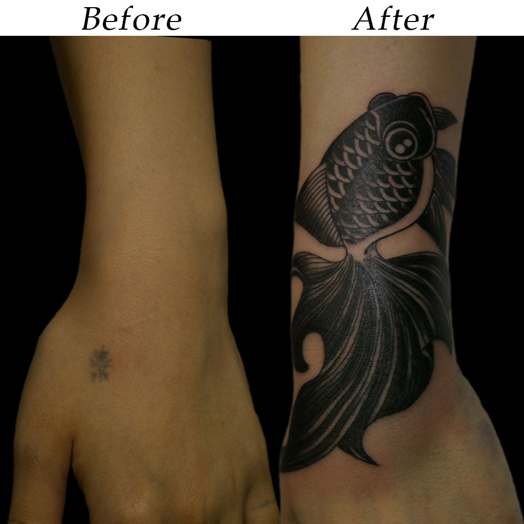 黒い金魚のカバーアップ