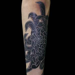 黒い菊のカバーアップタトゥー